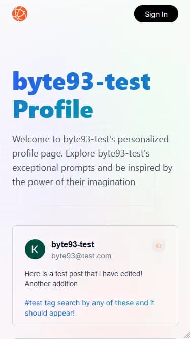 Screenshot of Promptopia web application user page, mobile view