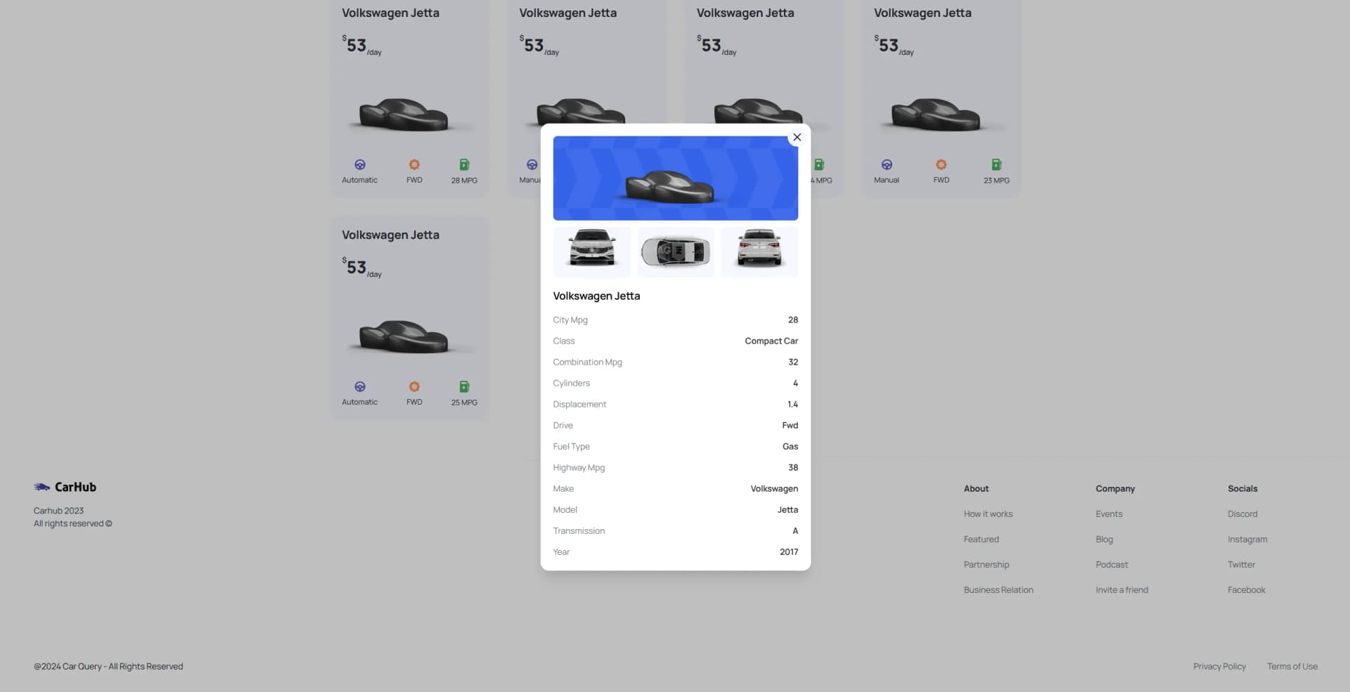 Screenshot of car details page of Car Query application