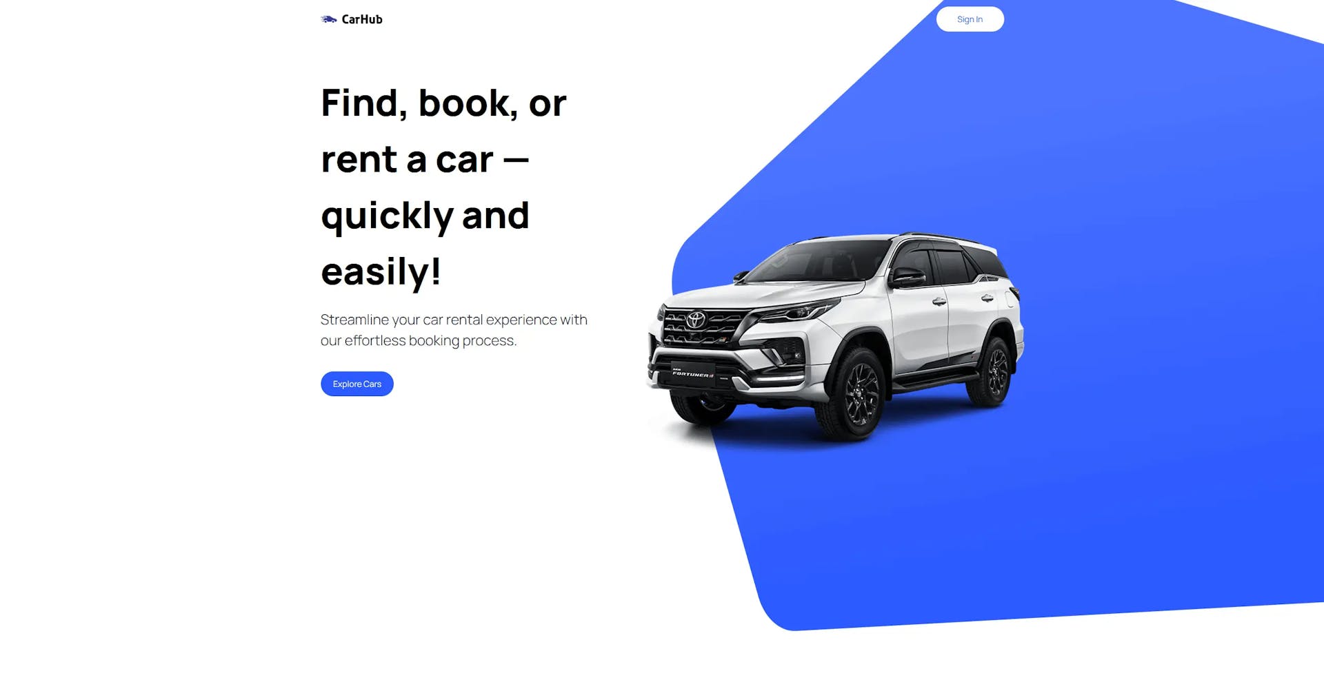 Screenshot of homepage of Car Query application