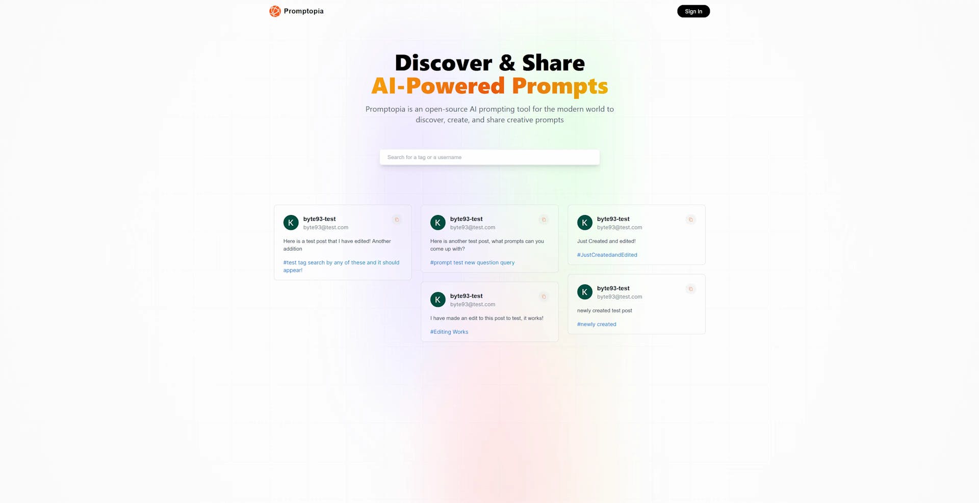 Screenshot of homepage of Promptopia web application