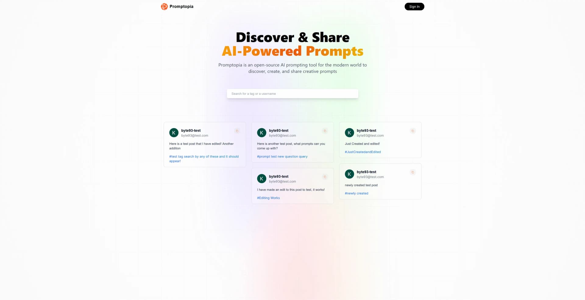 Screenshot of homepage of Promptopia web application