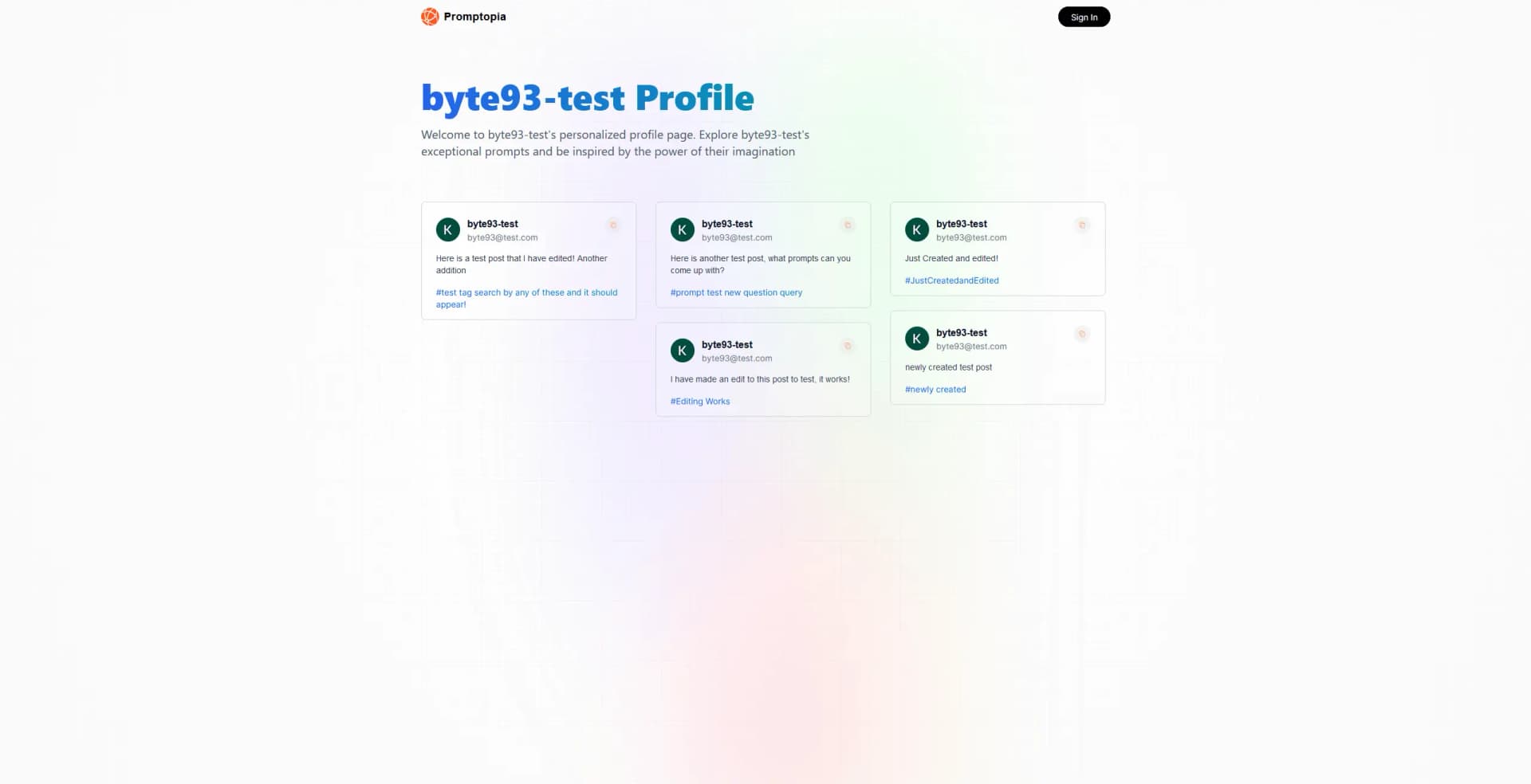 Screenshot of Promptopia web application user page